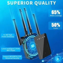 2023 Newest 2.4G WiFi Extender WiFi Booster Cover Up To 9800 Sq.ft & 50 Devices WiFi Range Extenders Signal Booster For Home Wireless Internet Signal Amplifier With Ethernet Port WiFi Repeater