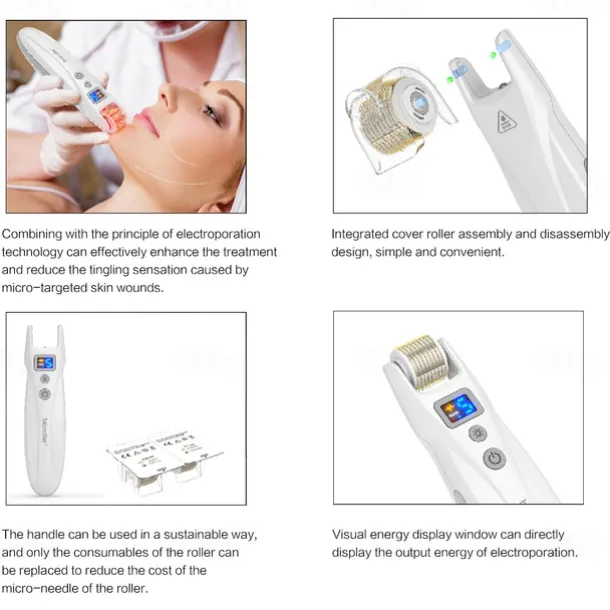 2023 Newest 540pins EMS Derma Roller Micro Current Microneedling Roller with Red Blue Light Therapy and Vibration Bio Roller G5