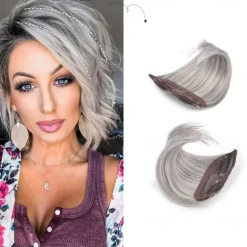 2 pack 4 inch Short Thick Hairpieces Adding Extra Hair Volume Clip in Hair Extensions Hair Topper for Thinning Hair Women Color Grey/Brown/Silver/White Mixed