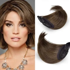 2 pack 4 inch Short Thick Hairpieces Adding Extra Hair Volume Clip in Hair Extensions Hair Topper for Thinning Hair Women Color Grey/Brown/Silver/White Mixed
