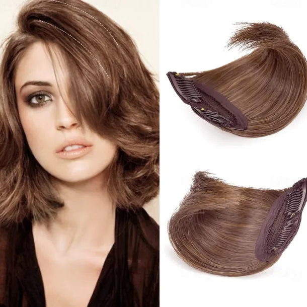 2 pack 4 inch Short Thick Hairpieces Adding Extra Hair Volume Clip in Hair Extensions Hair Topper for Thinning Hair Women Color Grey/Brown/Silver/White Mixed