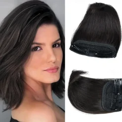 2 pack 4 inch Short Thick Hairpieces Adding Extra Hair Volume Clip in Hair Extensions Hair Topper for Thinning Hair Women Color Grey/Brown/Silver/White Mixed