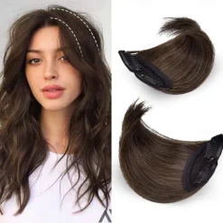 2 pack 4 inch Short Thick Hairpieces Adding Extra Hair Volume Clip in Hair Extensions Hair Topper for Thinning Hair Women Color Grey/Brown/Silver/White Mixed