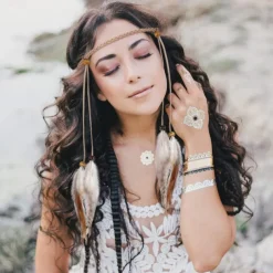 3 Pack Feather Hair Clips and 1 Boho Feather Headband Hippie Hair Extensions with Clip Comb Set for Women Mardi Gras Cosplay Costume Carnival Party Headdress Accessory Gifts