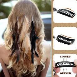 3 Pack Feather Hair Clips and 1 Boho Feather Headband Hippie Hair Extensions with Clip Comb Set for Women Mardi Gras Cosplay Costume Carnival Party Headdress Accessory Gifts