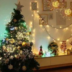 4 Pack Firework Lights Christmas Lights Decorations Starburst LED Copper Wire String Lights 8 Modes Battery Operated Fairy Lights with Remote Wedding Christmas Decorative Hanging Lights for Party Patio Garden Decoration120/200Led