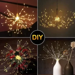 4 Pack Firework Lights Christmas Lights Decorations Starburst LED Copper Wire String Lights 8 Modes Battery Operated Fairy Lights with Remote Wedding Christmas Decorative Hanging Lights for Party Patio Garden Decoration120/200Led