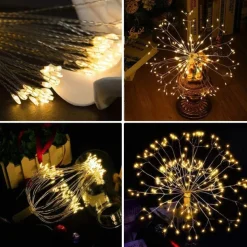 4 Pack Firework Lights Christmas Lights Decorations Starburst LED Copper Wire String Lights 8 Modes Battery Operated Fairy Lights with Remote Wedding Christmas Decorative Hanging Lights for Party Patio Garden Decoration120/200Led