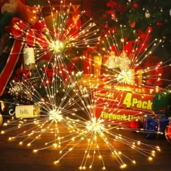 4 Pack Firework Lights Christmas Lights Decorations Starburst LED Copper Wire String Lights 8 Modes Battery Operated Fairy Lights with Remote Wedding Christmas Decorative Hanging Lights for Party Patio Garden Decoration120/200Led
