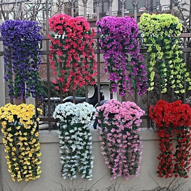 1 Pack, Hanging Artificial Flowers Basket 34“, Fake Hanging Plant, Silk Orchid Flowers, Faux Flower Arrangement, Garden Lawn Decor, Home Decor, Room Decor, Front Door Yard Decor,Wedding Decoration