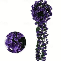 1 Pack, Hanging Artificial Flowers Basket 34“, Fake Hanging Plant, Silk Orchid Flowers, Faux Flower Arrangement, Garden Lawn Decor, Home Decor, Room Decor, Front Door Yard Decor,Wedding Decoration