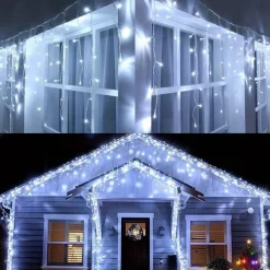 1 Pack Icicle Christmas Lights, 10M 400 LED 8 Modes and Timer With 60 Drops, Icicle Christmas Lights with Timer, Waterproof Connectable Outdoor String Lights for Holiday, Wedding, Christmas