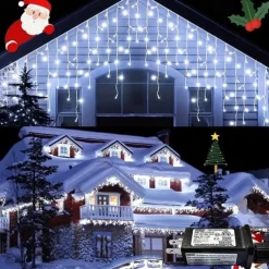1 Pack Icicle Christmas Lights, 10M 400 LED 8 Modes and Timer With 60 Drops, Icicle Christmas Lights with Timer, Waterproof Connectable Outdoor String Lights for Holiday, Wedding, Christmas