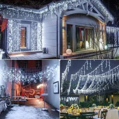 1 Pack Icicle Christmas Lights, 10M 400 LED 8 Modes and Timer With 60 Drops, Icicle Christmas Lights with Timer, Waterproof Connectable Outdoor String Lights for Holiday, Wedding, Christmas