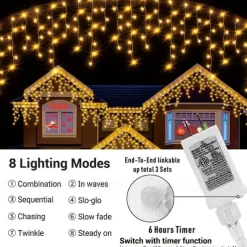1 Pack Icicle Christmas Lights, 10M 400 LED 8 Modes and Timer With 60 Drops, Icicle Christmas Lights with Timer, Waterproof Connectable Outdoor String Lights for Holiday, Wedding, Christmas