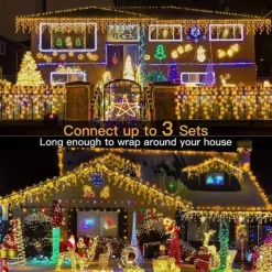 1 Pack Icicle Christmas Lights, 10M 400 LED 8 Modes and Timer With 60 Drops, Icicle Christmas Lights with Timer, Waterproof Connectable Outdoor String Lights for Holiday, Wedding, Christmas