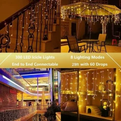 1 Pack Icicle Christmas Lights, 10M 400 LED 8 Modes and Timer With 60 Drops, Icicle Christmas Lights with Timer, Waterproof Connectable Outdoor String Lights for Holiday, Wedding, Christmas