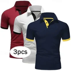 3 Pack Men's Golf T-Shirt Polo Shirt Casual Sports Lapel Short Sleeve Fashion Basic Color 3-Piece Summer Regular Fit Gray Black Navy Blue Blue Wine White Polo Shirt