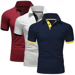 3 Pack Men's Golf T-Shirt Polo Shirt Casual Sports Lapel Short Sleeve Fashion Basic Color 3-Piece Summer Regular Fit Gray Black Navy Blue Blue Wine White Polo Shirt