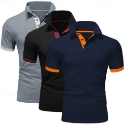 3 Pack Men's Golf T-Shirt Polo Shirt Casual Sports Lapel Short Sleeve Fashion Basic Color 3-Piece Summer Regular Fit Gray Black Navy Blue Blue Wine White Polo Shirt