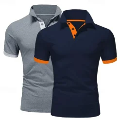 2 Pack Men's Polo Shirt Golf Shirt Sports Lapel T Shirt Short Sleeve Fashion Basic Color Summer Regular Fit Dark Blue White Blue White Black Golf T Shirt