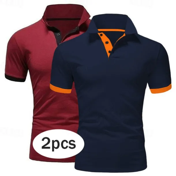 2 Pack Men's Polo Shirt Golf Shirt Sports Lapel T Shirt Short Sleeve Fashion Basic Color Summer Regular Fit Dark Blue White Blue White Black Golf T Shirt