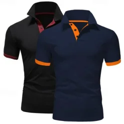 2 Pack Men's Polo Shirt Golf Shirt Sports Lapel T Shirt Short Sleeve Fashion Basic Color Summer Regular Fit Dark Blue White Blue White Black Golf T Shirt