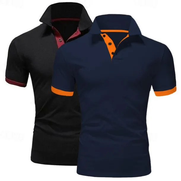 2 Pack Men's Polo Shirt Golf Shirt Sports Lapel T Shirt Short Sleeve Fashion Basic Color Summer Regular Fit Dark Blue White Blue White Black Golf T Shirt