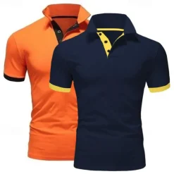 2 Pack Men's Polo Shirt Golf Shirt Sports Lapel T Shirt Short Sleeve Fashion Basic Color Summer Regular Fit Dark Blue White Blue White Black Golf T Shirt