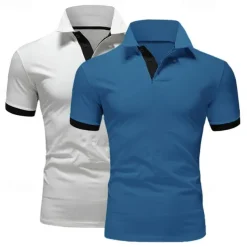 2 Pack Men's Polo Shirt Golf Shirt Sports Lapel T Shirt Short Sleeve Fashion Basic Color Summer Regular Fit Dark Blue White Blue White Black Golf T Shirt