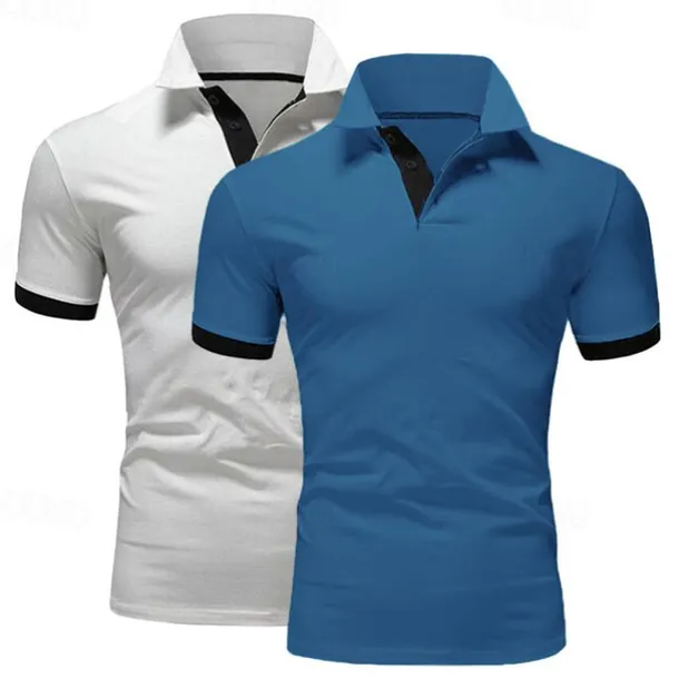 2 Pack Men's Polo Shirt Golf Shirt Sports Lapel T Shirt Short Sleeve Fashion Basic Color Summer Regular Fit Dark Blue White Blue White Black Golf T Shirt