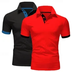 2 Pack Men's Polo Shirt Golf Shirt Sports Lapel T Shirt Short Sleeve Fashion Basic Color Summer Regular Fit Dark Blue White Blue White Black Golf T Shirt