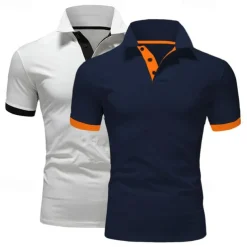 2 Pack Men's Polo Shirt Golf Shirt Sports Lapel T Shirt Short Sleeve Fashion Basic Color Summer Regular Fit Dark Blue White Blue White Black Golf T Shirt