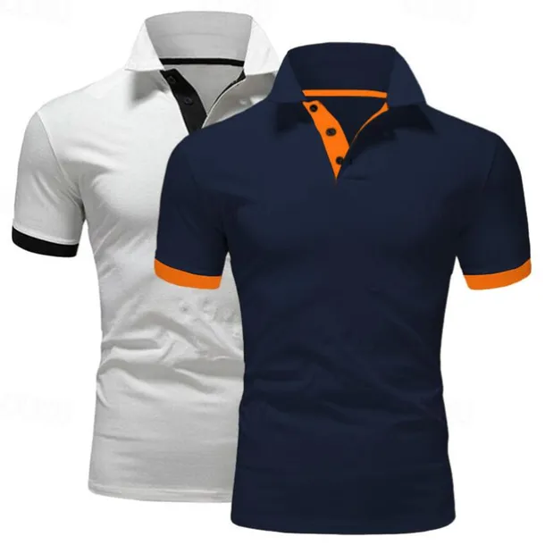2 Pack Men's Polo Shirt Golf Shirt Sports Lapel T Shirt Short Sleeve Fashion Basic Color Summer Regular Fit Dark Blue White Blue White Black Golf T Shirt