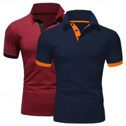 2 Pack Men's Polo Shirt Golf Shirt Sports Lapel T Shirt Short Sleeve Fashion Basic Color Summer Regular Fit Dark Blue White Blue White Black Golf T Shirt