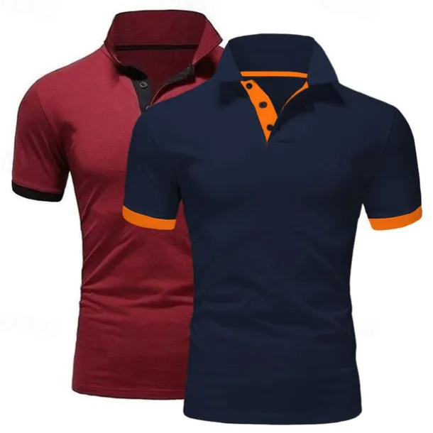 2 Pack Men's Polo Shirt Golf Shirt Sports Lapel T Shirt Short Sleeve Fashion Basic Color Summer Regular Fit Dark Blue White Blue White Black Golf T Shirt