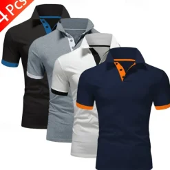 4 Pack Men's Polo T-Shirt Golf Shirt Casual Sports Workwear Office Short Sleeve Summer Regular Fit Red White Blue Orange Sky Blue Gray Black Navy Blue Pink Green Classic Polo Shirt