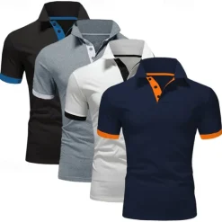 4 Pack Men's Polo T-Shirt Golf Shirt Casual Sports Workwear Office Short Sleeve Summer Regular Fit Red White Blue Orange Sky Blue Gray Black Navy Blue Pink Green Classic Polo Shirt