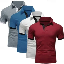 4 Pack Men's Polo T-Shirt Golf Shirt Casual Sports Workwear Office Short Sleeve Summer Regular Fit Red White Blue Orange Sky Blue Gray Black Navy Blue Pink Green Classic Polo Shirt