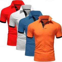 4 Pack Men's Polo T-Shirt Golf Shirt Casual Sports Workwear Office Short Sleeve Summer Regular Fit Red White Blue Orange Sky Blue Gray Black Navy Blue Pink Green Classic Polo Shirt
