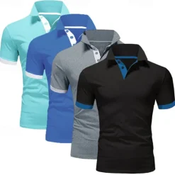 4 Pack Men's Polo T-Shirt Golf Shirt Casual Sports Workwear Office Short Sleeve Summer Regular Fit Red White Blue Orange Sky Blue Gray Black Navy Blue Pink Green Classic Polo Shirt