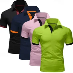 4 Pack Men's Polo T-Shirt Golf Shirt Casual Sports Workwear Office Short Sleeve Summer Regular Fit Red White Blue Orange Sky Blue Gray Black Navy Blue Pink Green Classic Polo Shirt