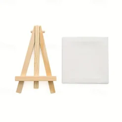 6 Pack Mini Canvas And Easel Set Mini Canvas Panels Mini Wood Easels Canvas Size Is 4 X 4 Easel Size Is 3.1 X 5.9 For Kids Painting Oil Painting And Diy Doodle
