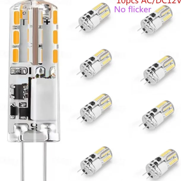 10 Pack No Flicker G4 LED Bulbs - AC/DC 12V SMD3014 24/48 LEDs Silicone Replacement for Halogen Spotlight Chandelier Lighting