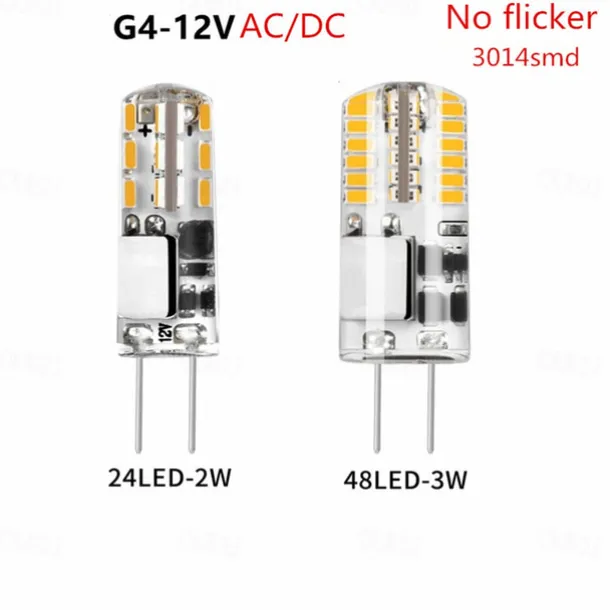 10 Pack No Flicker G4 LED Bulbs - AC/DC 12V SMD3014 24/48 LEDs Silicone Replacement for Halogen Spotlight Chandelier Lighting