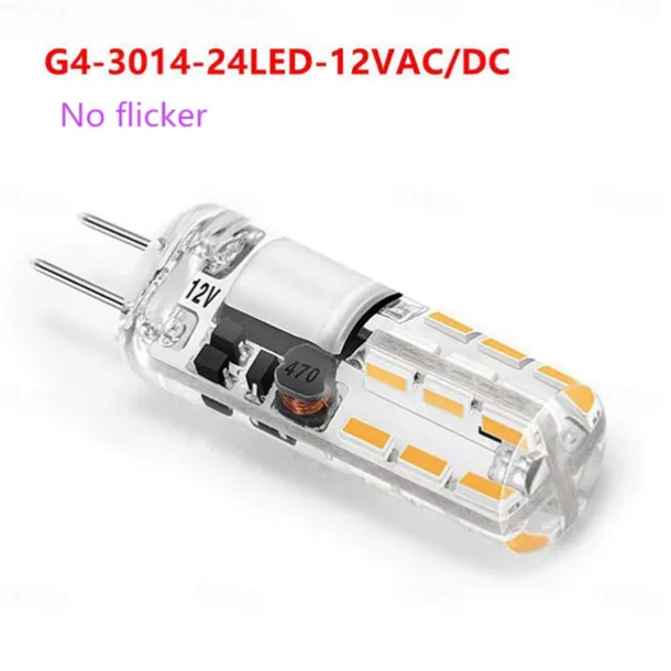 10 Pack No Flicker G4 LED Bulbs - AC/DC 12V SMD3014 24/48 LEDs Silicone Replacement for Halogen Spotlight Chandelier Lighting