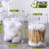 4 PACK Qtip Holder Dispenser for Cotton Ball Cotton Swab Cotton Round Pads Floss Picks - Small Clear Plastic Apothecary Jar Set for Bathroom Canister Storage Organization Vanity Makeup Organizer