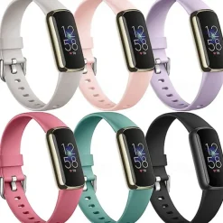 6 Pack Smart Watch Band Compatible with Fitbit Luxe Soft Silicone Smartwatch Strap Adjustable Solo Loop Women Men Sport Band Replacement Wristband
