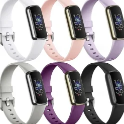 6 Pack Smart Watch Band Compatible with Fitbit Luxe Soft Silicone Smartwatch Strap Adjustable Solo Loop Women Men Sport Band Replacement Wristband