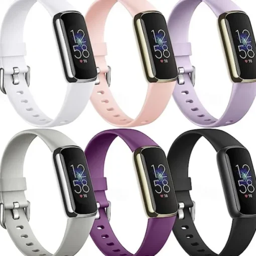 6 Pack Smart Watch Band Compatible with Fitbit Luxe Soft Silicone Smartwatch Strap Adjustable Solo Loop Women Men Sport Band Replacement Wristband